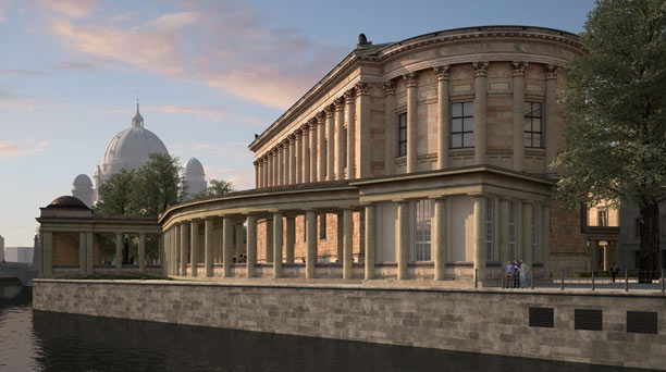 View of the Alte Nationalgalerie from the James-Simon-Park (visualization)
