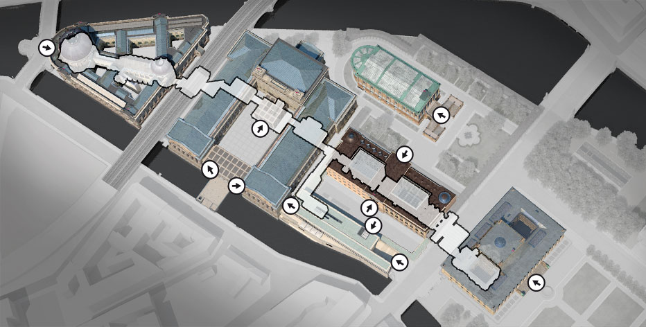 Entrances to the buildings on the Museum Island and the Archaeological Promenade (visualization)