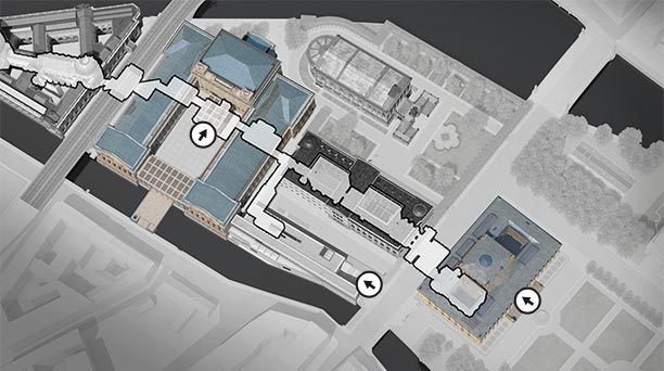 Zugänge zur Antikensammlung und Archäologische Promenade (Visualisierung)
